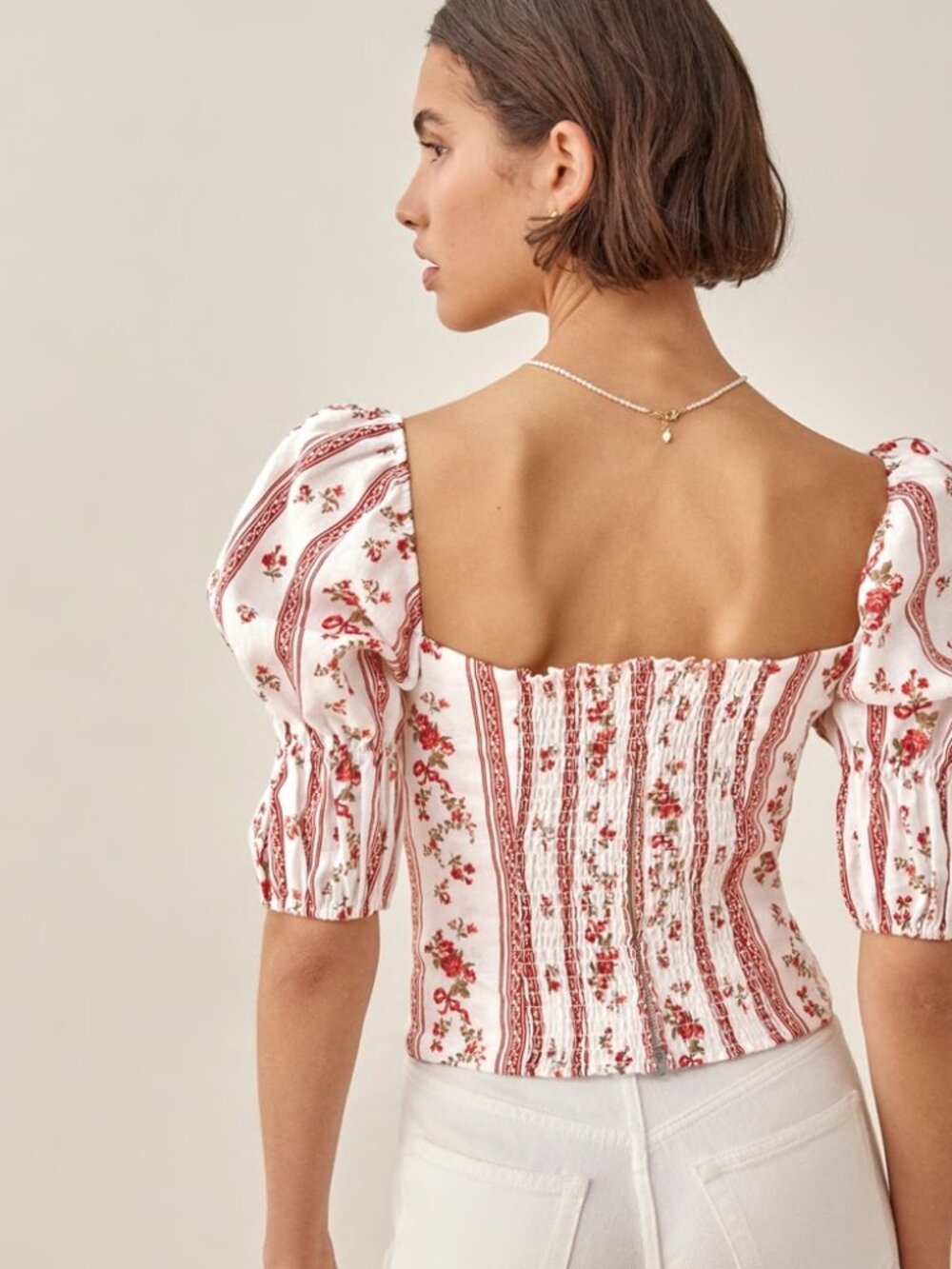 Reformation Linen Norton Floral Puff Sleeve Vienna Crop 0 NWT - Picture 2 of 11